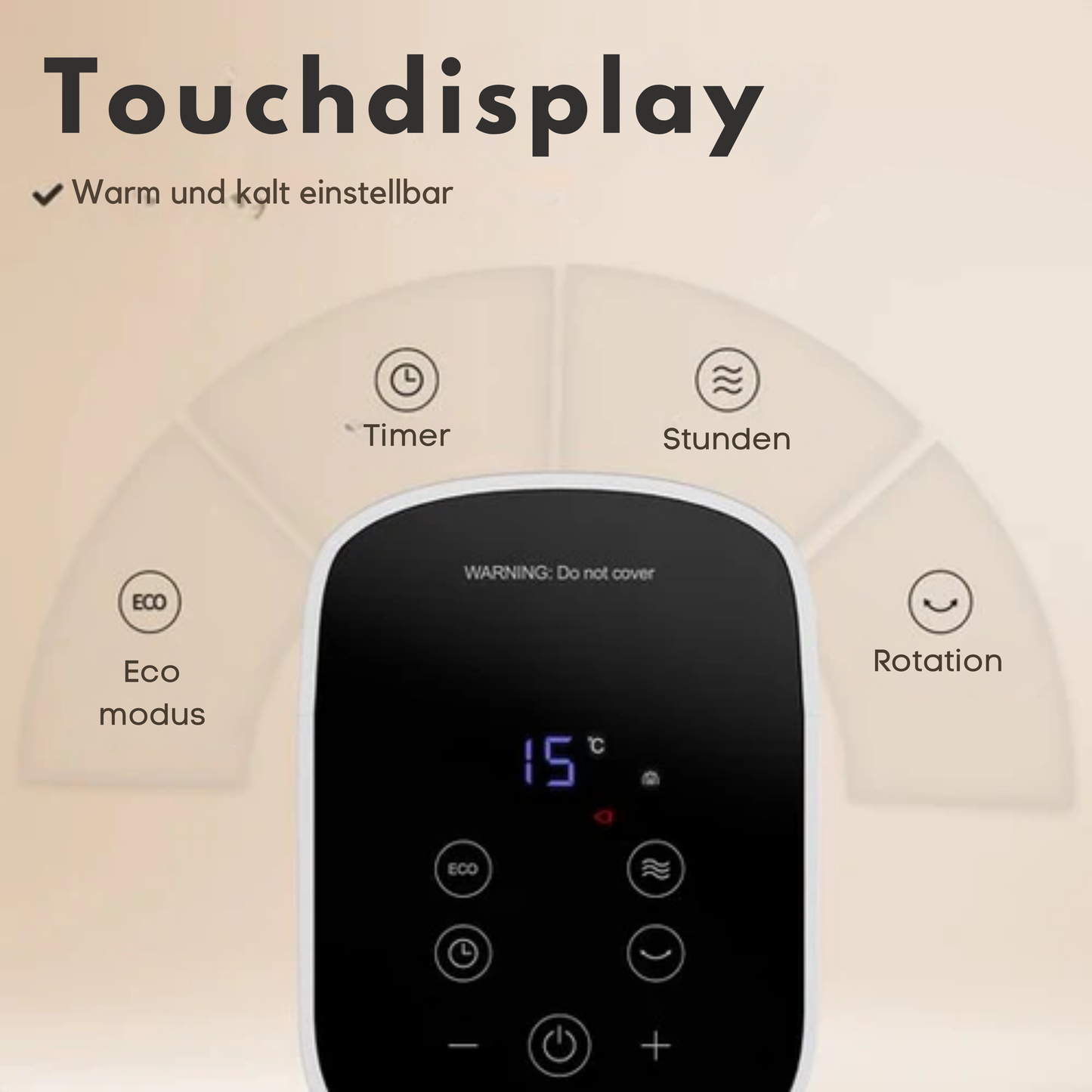 Auronic Turmheizlüfter - Keramik-Heizlüfter - Touchscreen & Fernbedienung - 2200W Heizleistung - Weiß