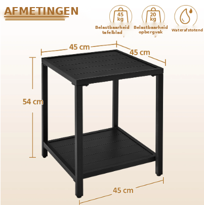 Yaheetech Beistelltisch – Gartentisch Schwarz 45 x 45 x 54 cm