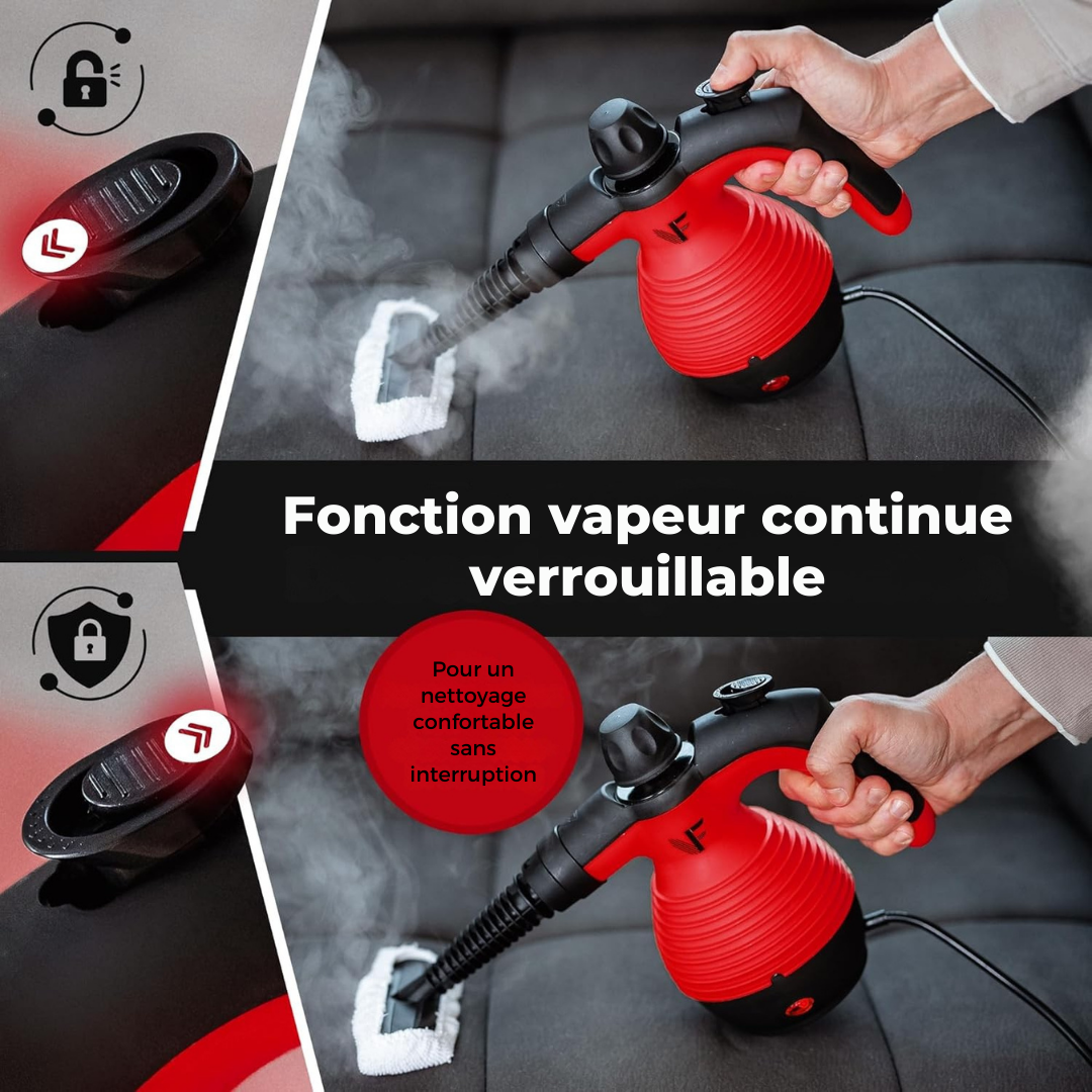 Neighbour's Friend Manueller Dampfreiniger - Mit Dampfregulierung - Inklusive Zubehör - 350ml Tank - Rot