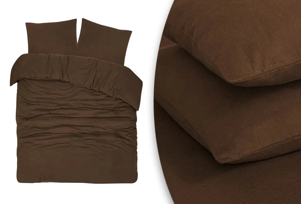 DoubleDry Soft Collection Bettwäscheset für Einzelbetten 240 x 200 cm – Flanell-Baumwolle – Braun