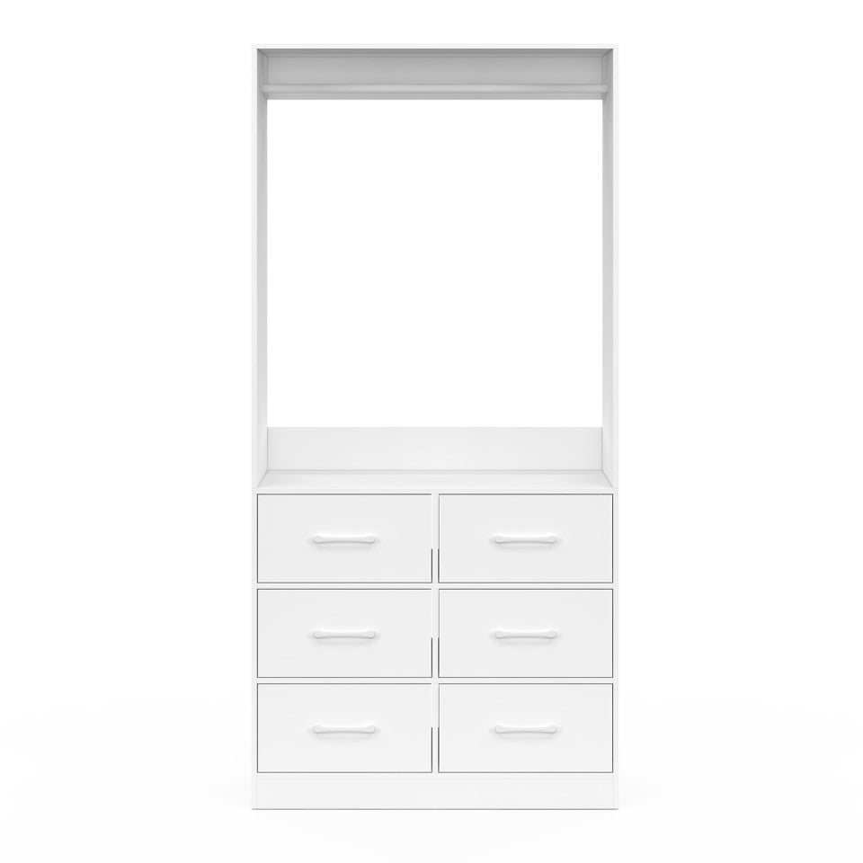 Uma Kleiderschrank, weiß – 80 x 40 x 167 cm – mit Kleiderstange und 6 Schubladen