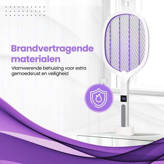 TTD® Premium Elektrische Fliegenklatsche und Mückenlampe Wiederaufladbar mit XXL 2 Meter Ladekabel und LCD Bildschirm - 2 Stufen Fliegenklatsche und Mückenlampe - 2500 Volt - Wiederaufladbar über USB und Steckdose - Mit Sicherheitsnetz - UV Licht - Fliege