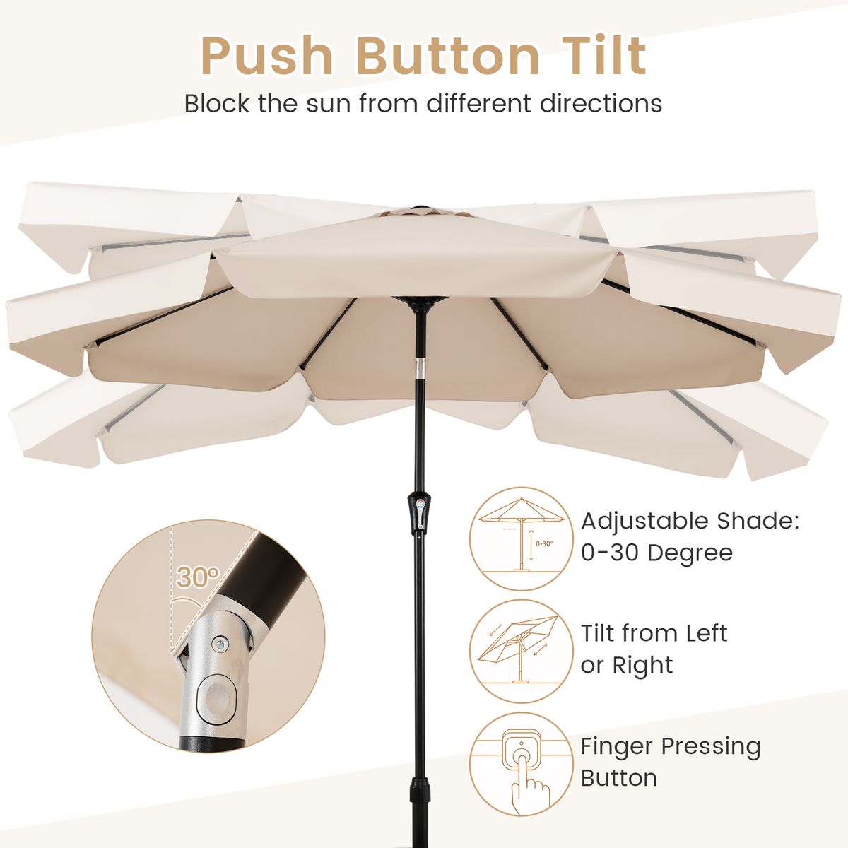 Coast Sonnenschirm, neigbar – 3 Meter Durchmesser – Metallstange – beige
