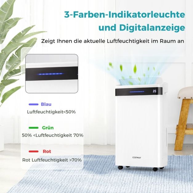 Coast Luftentfeuchter – 28,5 l pro Tag – bis zu 35 m² – 35 x 20 x 61 cm – Weiß