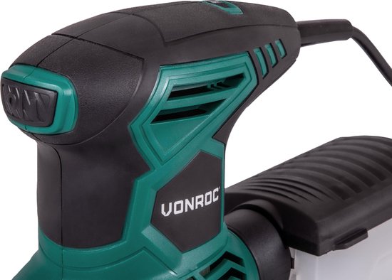 VONROC Exzenterschleifer - 300W - Ø125mm - Mit Staubauffangbox & 12 Stück Schleifpapier