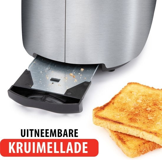 alpina Toaster - 7 Bräunungsstufen - Auftaufunktion - Rutschfeste Füße - Zwei Brotschlitze und Toastereinsatz - Farbe Silber