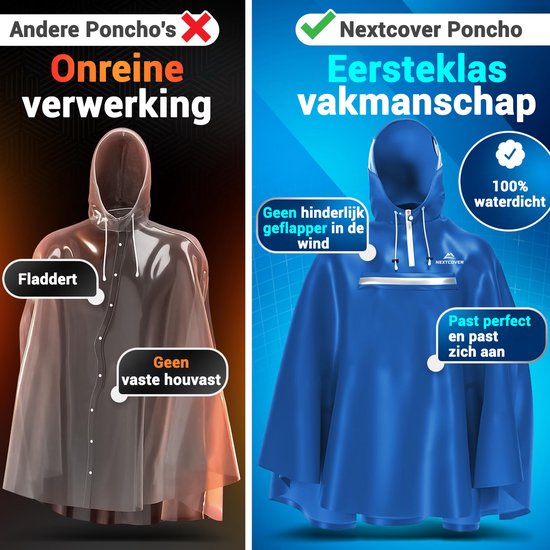 Nextcover Regenponcho Fahrrad für Damen und Herren | Regencape mit AquaShield 2.0 Technologie, wind- und wasserdicht | Ideal zum Radfahren, Wandern und Angeln | Fahrradponcho Erwachsene Unisex Fit | Poncho