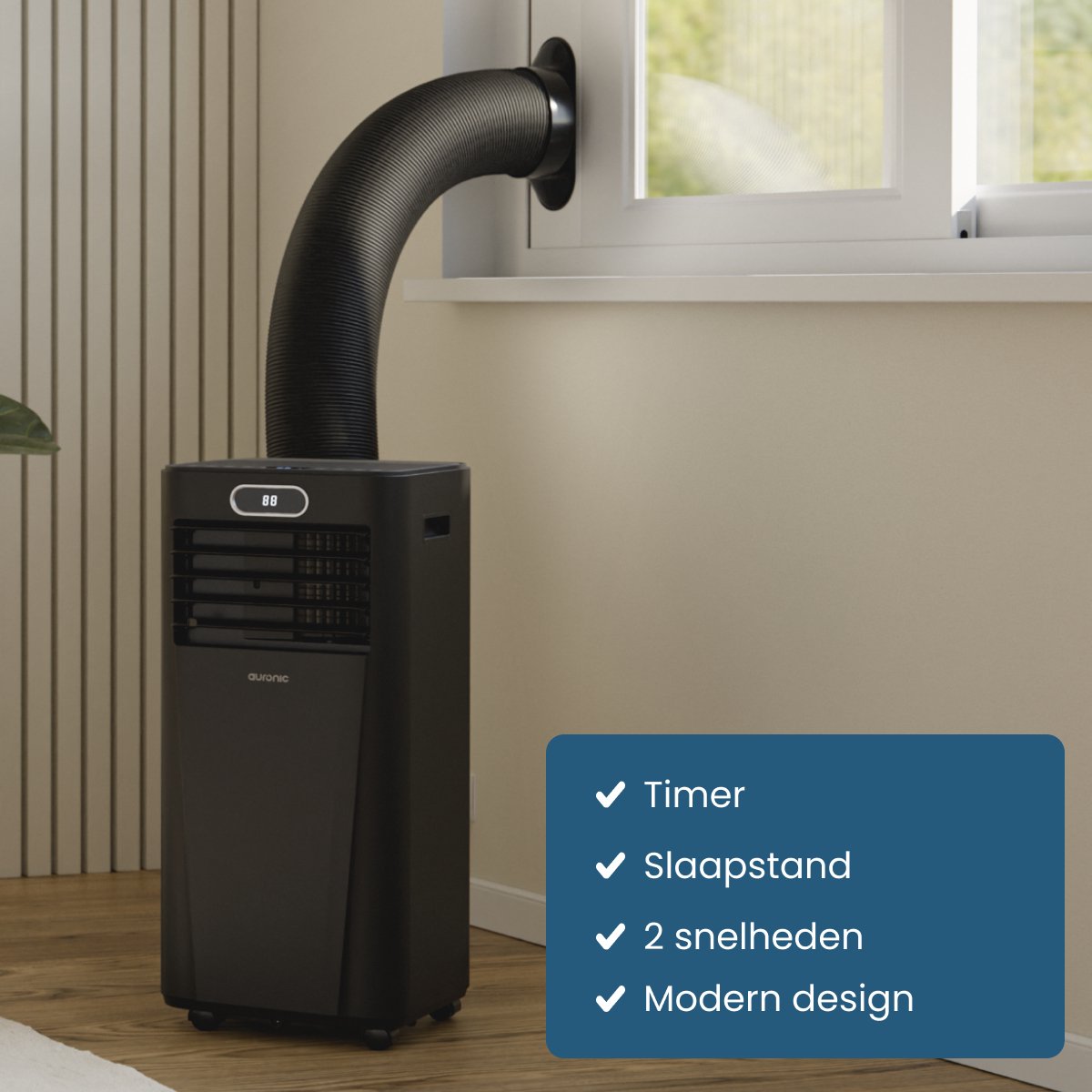 Auronic Mobile Klimaanlage Weiß – 7000 BTU – Bis zu 20 m² – 3-in-1 – Mit Fensterdichtungssätzen
