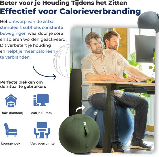 Backerz Sitting Ball 75 CM - Sitting Bälle mit Abdeckung Leinen - Ergonomische Büro und Home Office Stuhl - Luxus Yoga Ball - Olivgrün