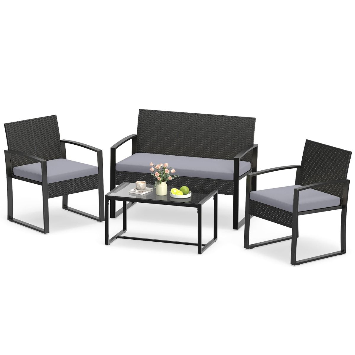 Coast-Gartenset für 4 Personen – inklusive Glastisch, 2-Sitzer-Sofa und 2 Sesseln – grau