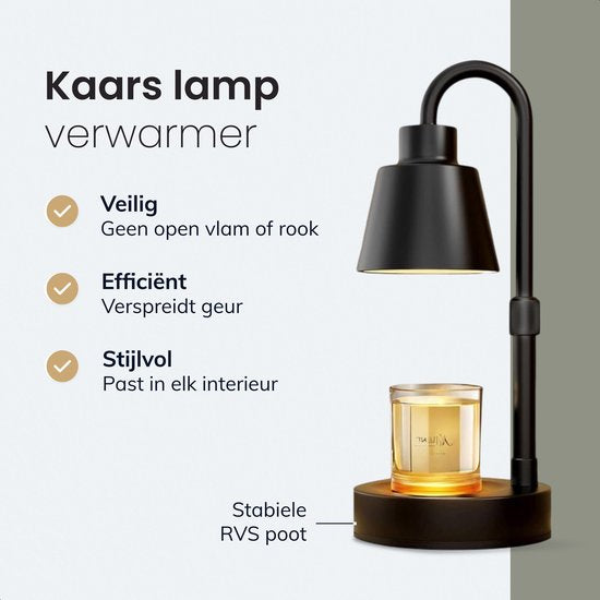 LUFT Kerzenwärmer Lampe – Candle Warmer – Dimmbar – Timer – Höhenverstellbar 15–36 cm – Inkl. 2 Halogenlampen – Schwarz