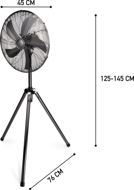 Lifetime Air Stativ-Ventilator - 230V - Höhe 125-145 CM - Dreibein-Stativ - 3 Geschwindigkeiten - Oszillationsfunktion - Neigbar - Silber
