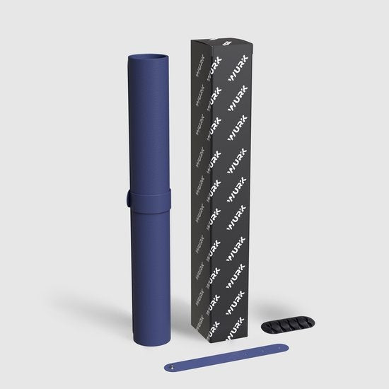 WURK Professionelle Schreibtischunterlage aus Kunstleder - Schreibtischorganisation - Schreibtischzubehör - Mauspad XXL- Inklusive Kabelclip - 90x45 - Blau