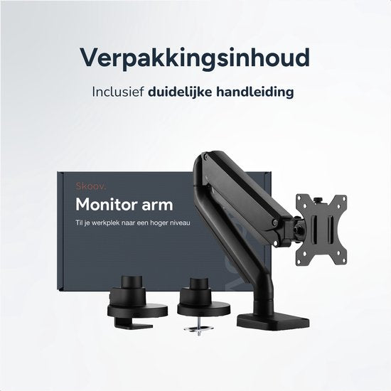 Skoov Monitorarm mit Gasfeder - Für 13 bis 57 Zoll - 27KG Tragfähigkeit - Breitbildschirm - Halterung für 1 Bildschirm - Monitor - Ständer - Halterung - Extra stabil - Schwarz