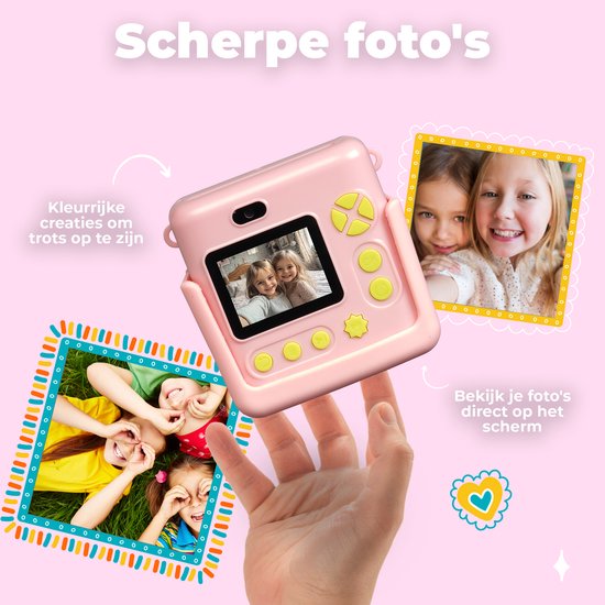 Denver Kinderkamera Full HD mit Drucker - Selfie-Kamera - 20MP - Digitalkamera Kinder - Foto - Video - Spiele - KPC1363 Pink