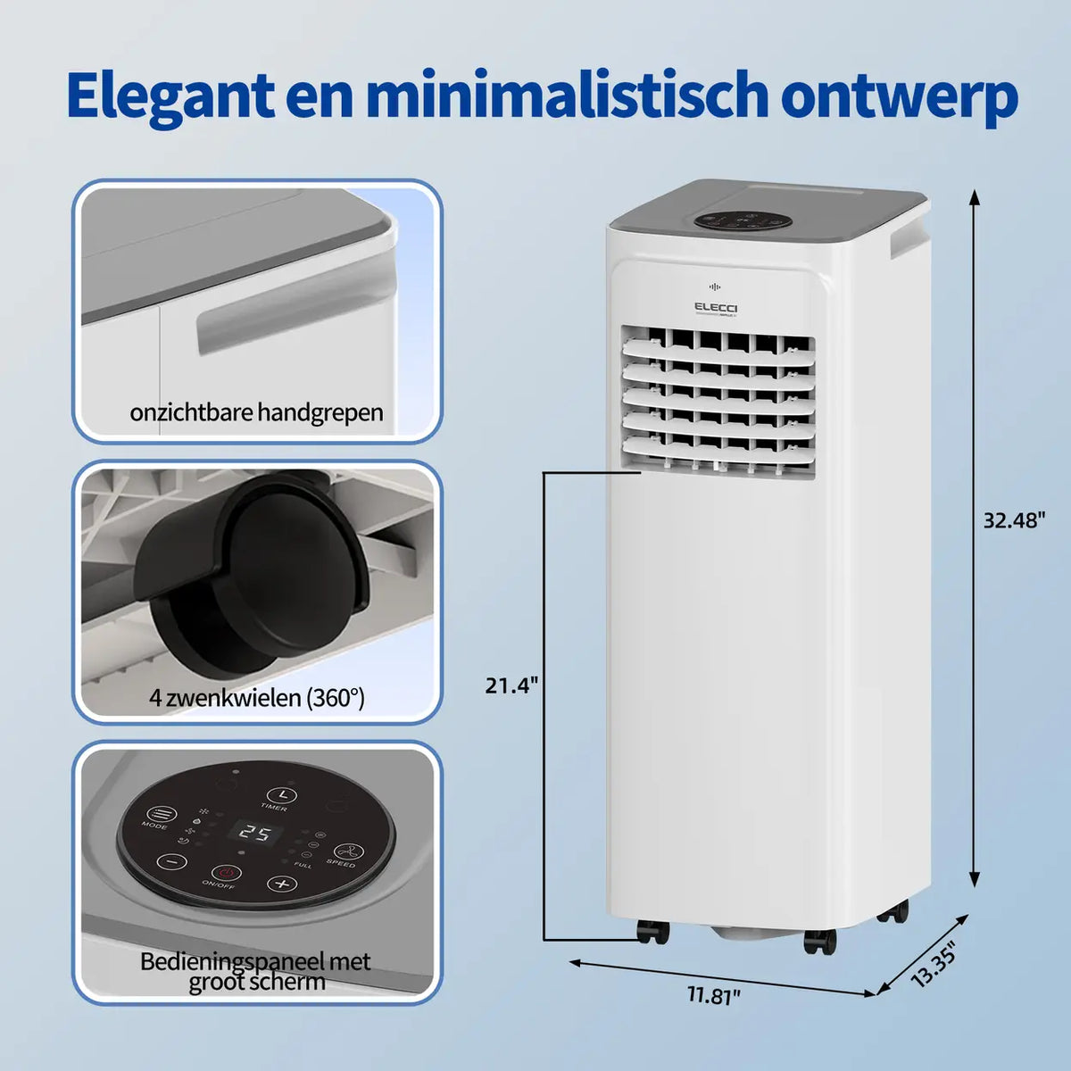 ELECCI mobile Klimaanlage 9000 BTU mit Fernbedienung und Zeitschaltuhr