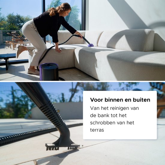 Motionflow Dampfreiniger PRO - Tiefenreinigung mit Heizfunktion - 1500W 1,5L Wassertank - Handdampfreiniger zur Tiefenreinigung von Boden, Sofa, Bad und Teppich - Teppichreiniger & Fleckenreiniger - Sitzreiniger - Schwarz