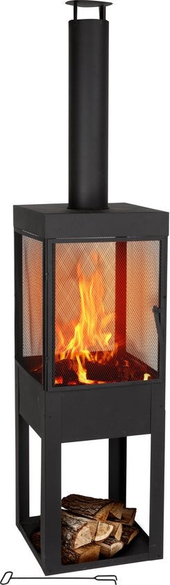 BBQ Collection Außenkamin – Außenofen mit Schornstein – 194 cm – Stahl – Schwarz