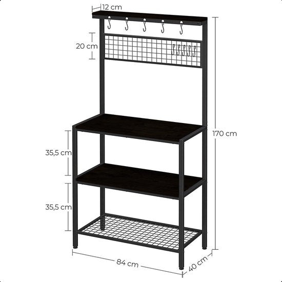 Goliving Küchenschrank - Küchenregal Upright - Mikrowellenschrank - Organizer - Metall - Holz - 84 x 40 x 170 cm - Schwarz
