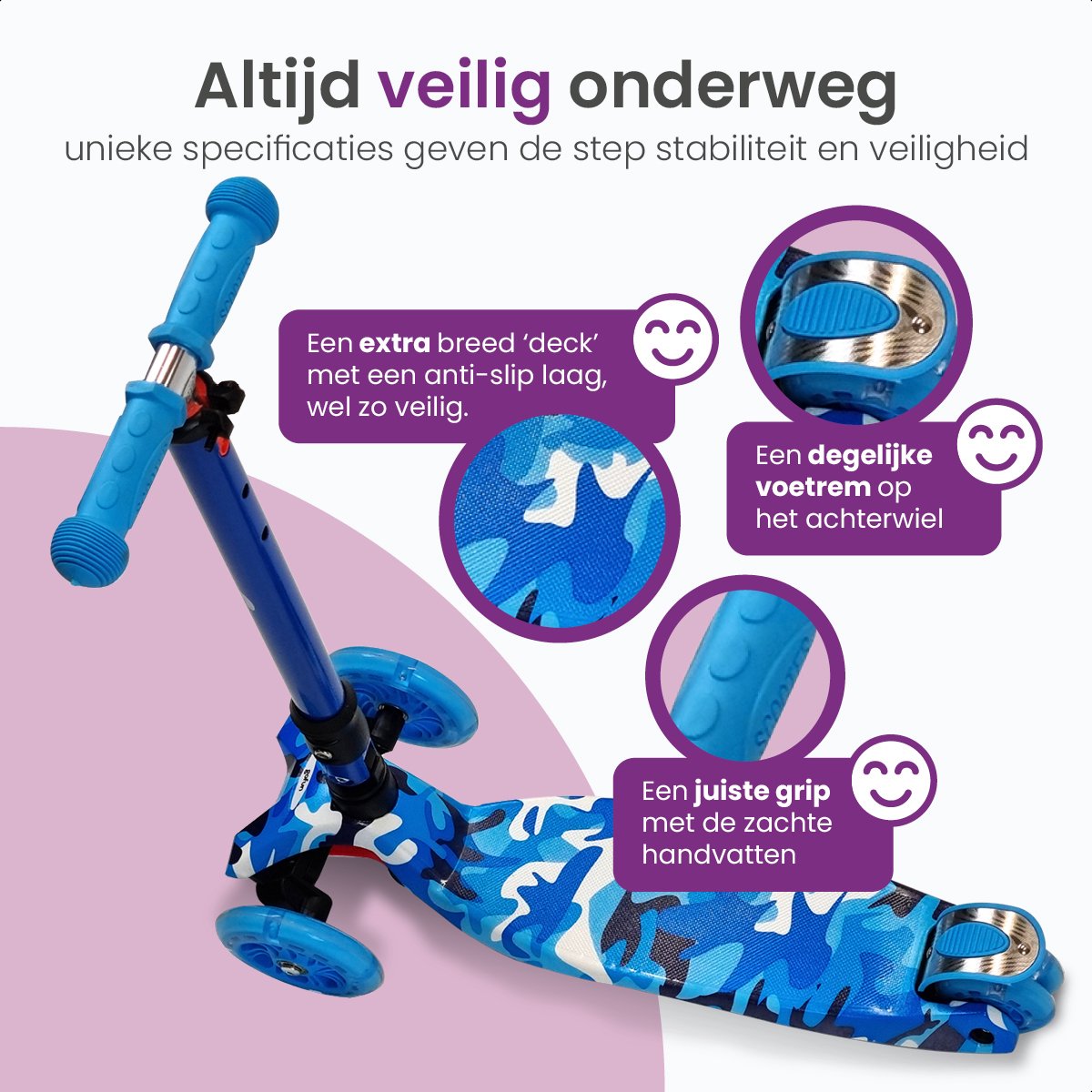 GoFun Kids Scooter - Leuchtende Räder - Zusammenklappbar - Verstellbarer Lenker - 85 x 58 x 23 cm - Blau