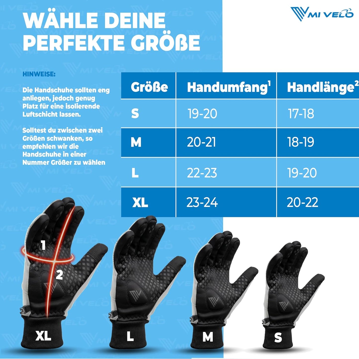 MIVELO Cycling Handschuhe VELORIDER - Wind- und wasserdicht - Funktioniert mit Touchscreens - Reflektierend - Größe L