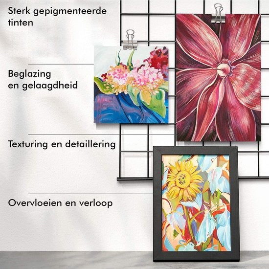 Rubye® Acrylfarbe - Malen - Pinsel - Hobby und Kreativ - Malen nach Zahlen - 22ML Tuben - 12 Farben