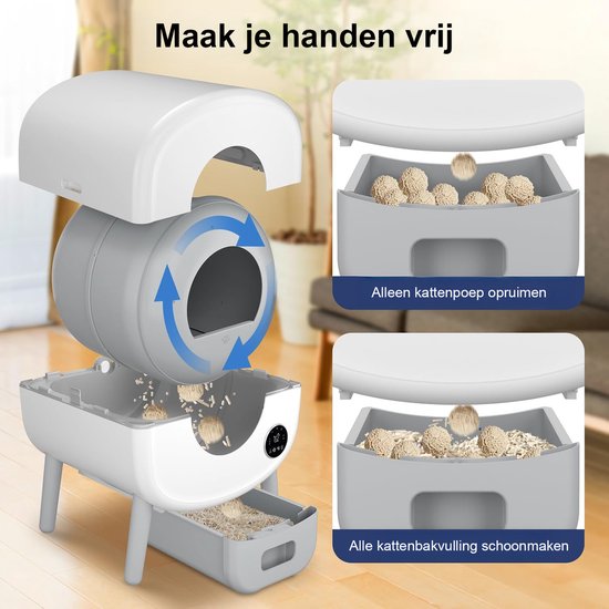 Selbstreinigende Katzentoilette – Automatische Katzentoilette mit großem Fassungsvermögen – XXL 95 l – Elektrische Katzentoilette – inkl. App – mit Katzentoilettenmatte und 3 Rollen Auffangbeutel