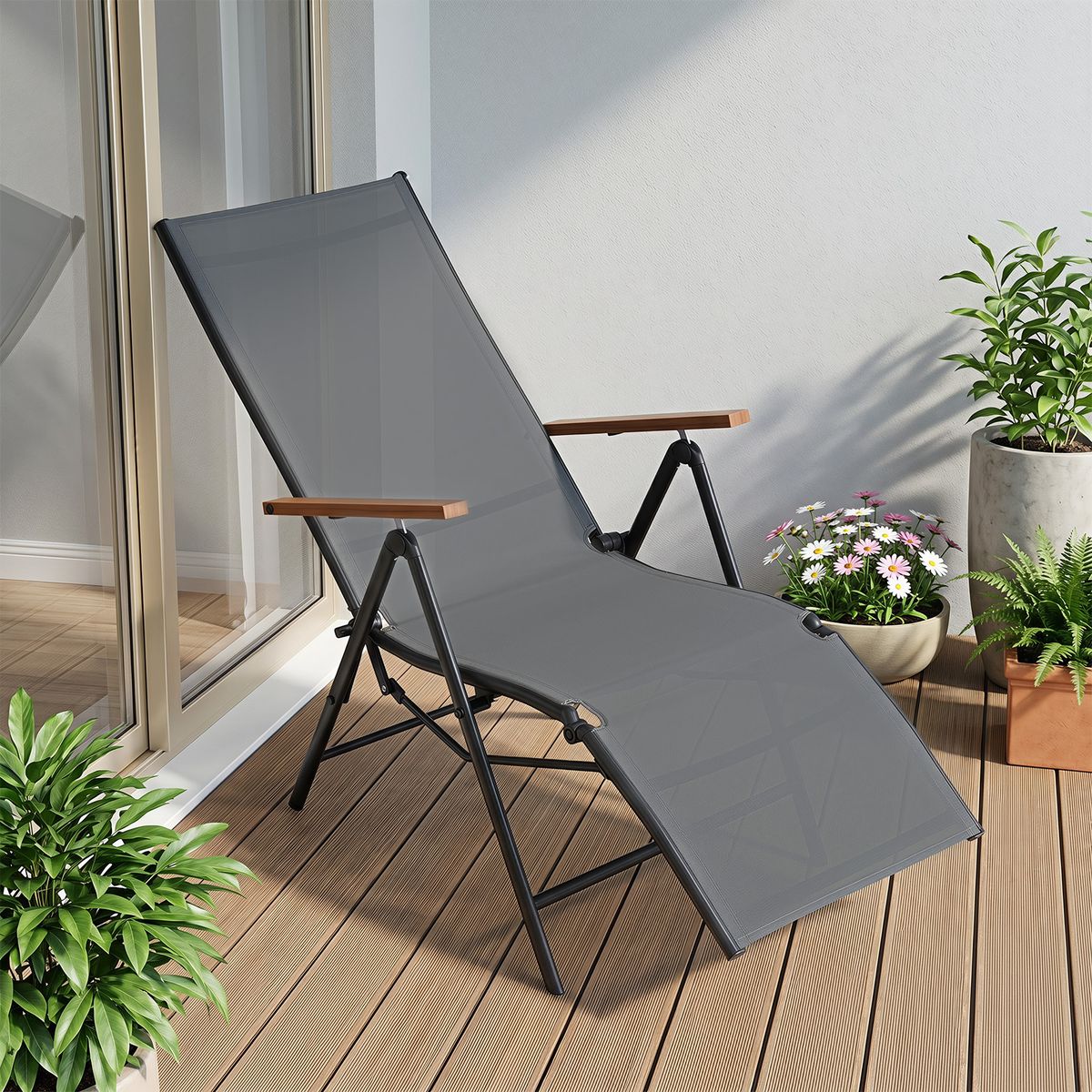 Coast Klappliegestuhl – verstellbare Rückenlehne mit 5 Positionen – atmungsaktiver Stoff – grau – 1 Stück