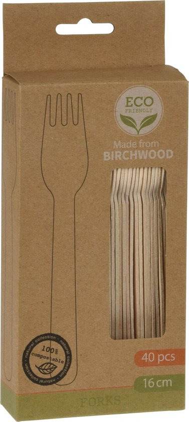Einwegbesteck für Grillpartys, Geburtstage und Camping – Gabeln – 40 Stück – Holz – 16 cm – umweltfreundlich/kompostierbar