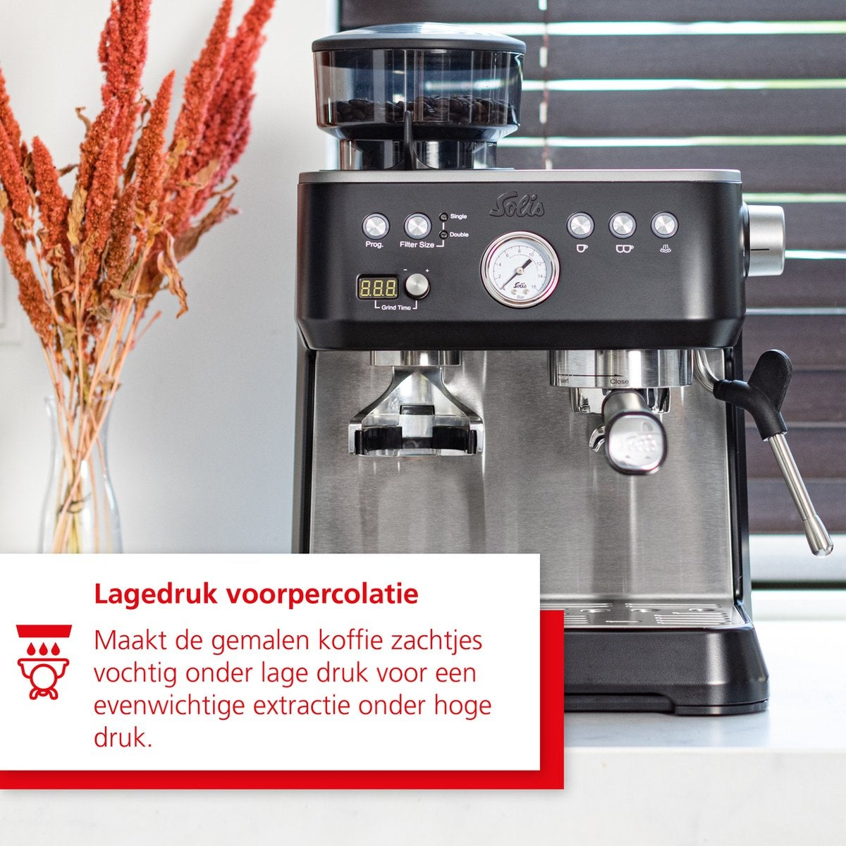 Solis Grind & Infuse Perfetta 1019 Espressomaschine - Kolbenmaschine - Kaffeemaschine mit Bohnen - Schwarz