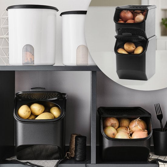 Tupperware-Set – PotatoSmart 8,3 l, OnionSmart 5,5 l & GarlicSmart 2,3 l – Innovative Behälter für Kartoffeln, Zwiebeln und Knoblauch mit optimaler Luftzirkulation – Stapelbares Design – Spülmaschinenfest
