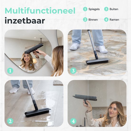 CLEANLY Schrubber und Bodenwischer mit Stiel - Reinigungsbürste - Schrubber - Schrubber mit Stiel - Schrubber - Wischer - Verstellbar 116-144 cm - Breite 30,5 cm - Schwarz, Grau
