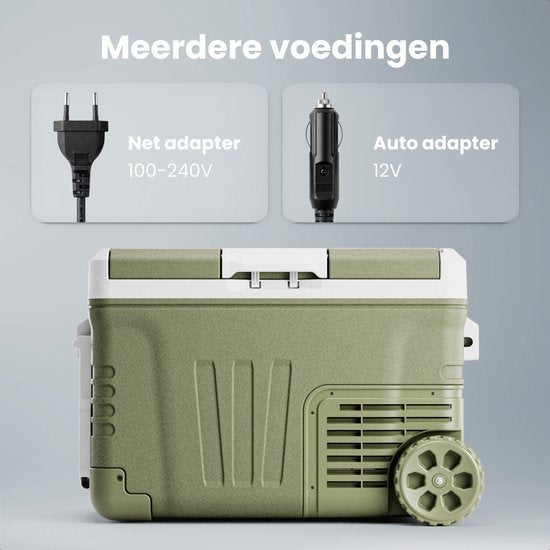 Auronic Electric Cool Box - Kompressor - 2 Zonen - 33L - 12/24V und 240V - Kühlen und Gefrieren - Campingkühlschrank - Frigobox Auto - Mit Rädern und Griff - Grün