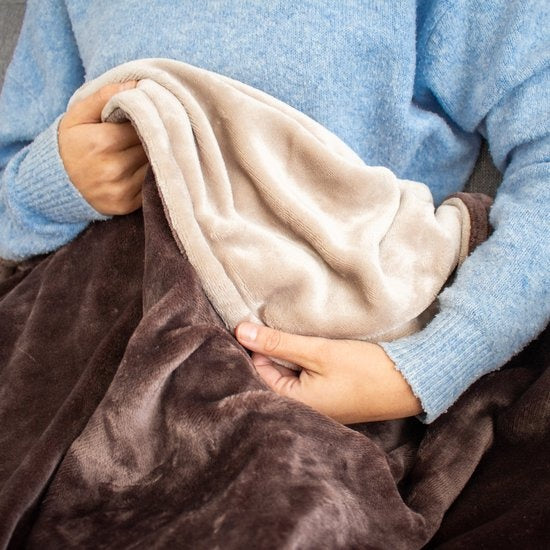 STAUS&BACH POWERNAP- Elektrische Fleece Heizdecke - 1/2 Person kariert/Sherpa - 160x120 cm Kuscheldecke - Waschmaschinenfest - Couverture chauffante - 3 Wärmestufen - Braun
