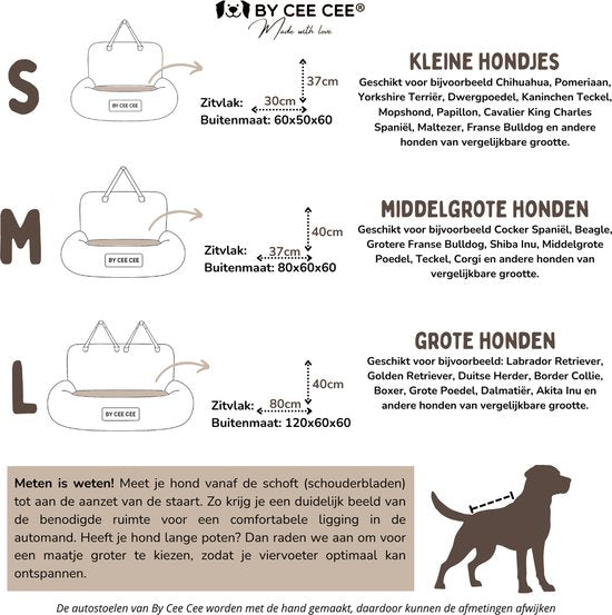By Cee Cee Autositz Hund Deluxe - Hundekorb Auto mit Sicherheitsgurt - Autokorb Hund - Hundesitz - Autositz - Beige - 120x60 - Größe L