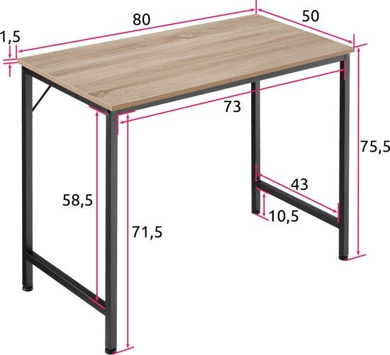 tectake - Jenkins Schreibtisch 80 cm - Industrie - hellbraun - 404458