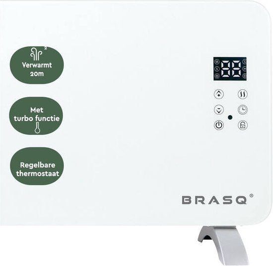 BRASQ Smart Convector Heater Weiß - Elektrische Heizung - Heizung mit WiFi bis zu 2000 Watt - 2 Einstellungen - Wasserdicht - bis zu 20M2