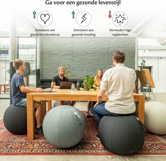 Bckz Sitzball Büro und Zuhause 65 CM - Luxus-Yoga-Ball - Sitzball mit Hülse - Ergonomischer Bürostuhl-Ball - Leinen Sand Grau