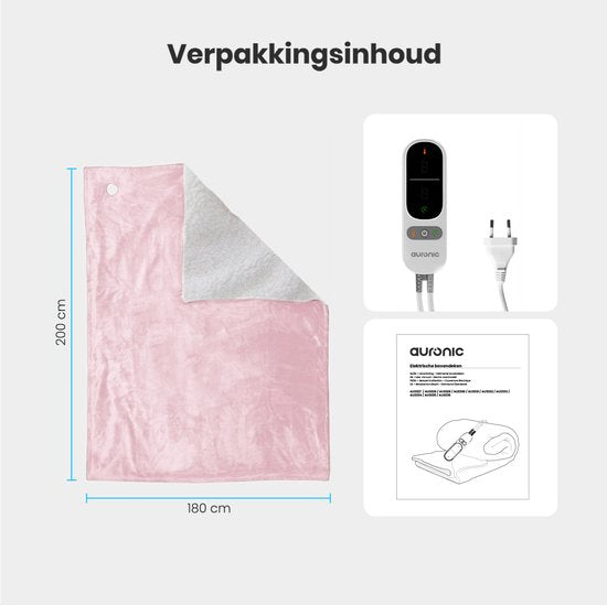 Auronic Electric Blanket - 200x180cm - Heizdecke - 2 Personen - Sherpa Fleece - 9 Wärme- und Timer-Stufen - Decke - Heizdecke - Pink