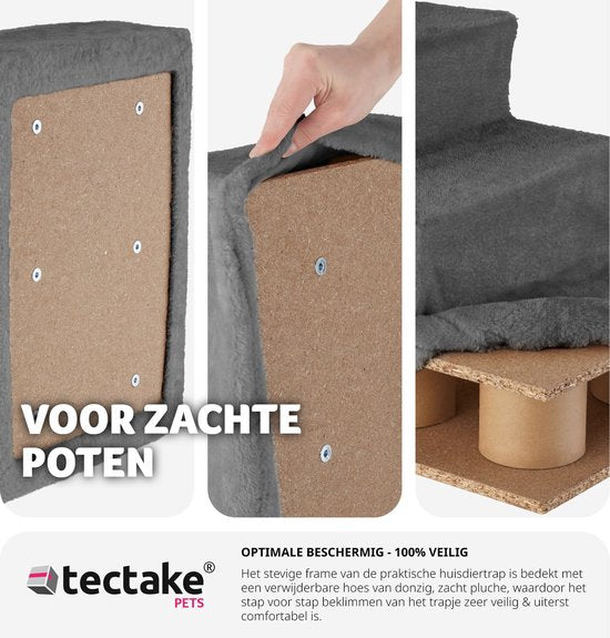 tectake Hundetreppe oder Katzentreppe, Haustiertreppe, Einstiegshilfe mit waschbarem Bezug, extra flache Treppe, Haustiertreppe für Sofa, Bett oder Auto (grau, 37 x 45 x 34,5 cm)