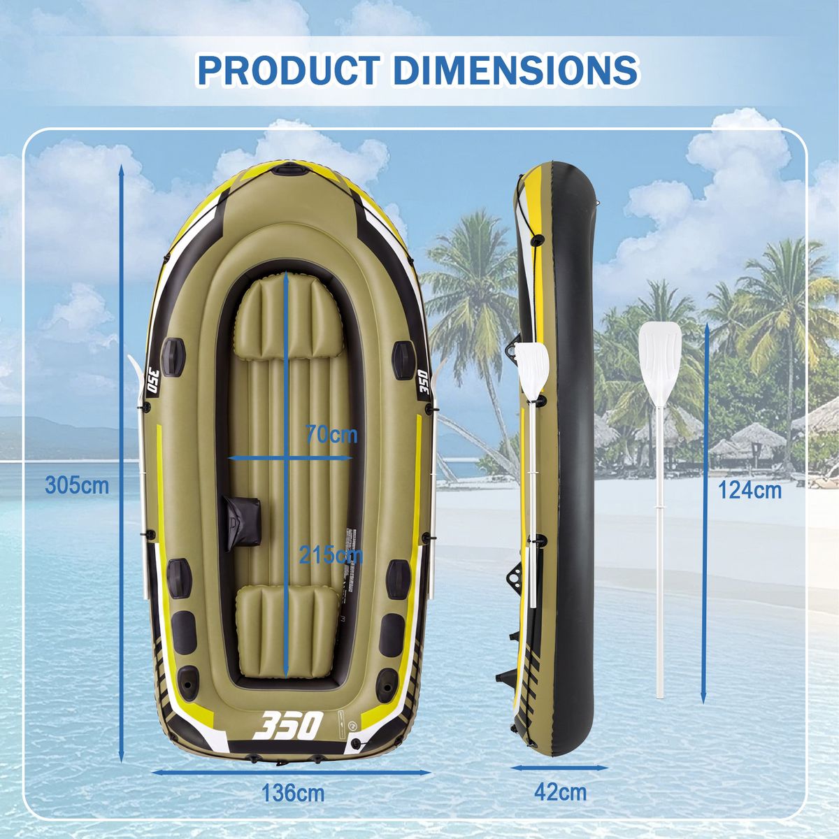 Coast Aufblasbares Fischerboot – 3 Luftkammern – inklusive Paddel und Pumpe – grün – 305 x 136 x 42 cm