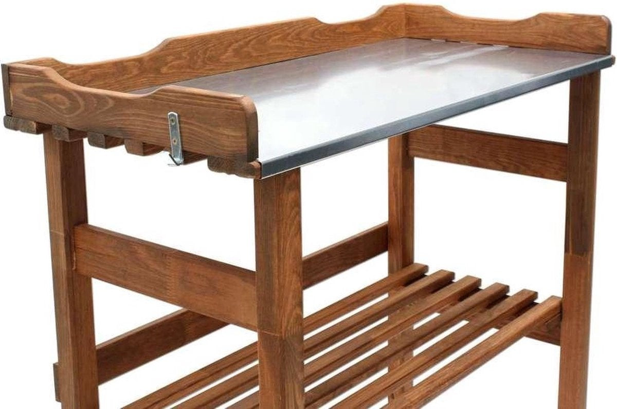 Tontisch mit verzinkter Arbeitsplatte - 78x38x86 cm - Kiefer massiv braun