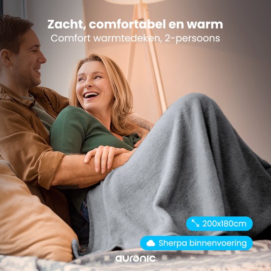 Auronic Electric Blanket - Wärmedecke - Sherpa Fleece - 9 Wärme- und Timer-Einstellungen - Decke - 200x180 - 2 Personen - Grau