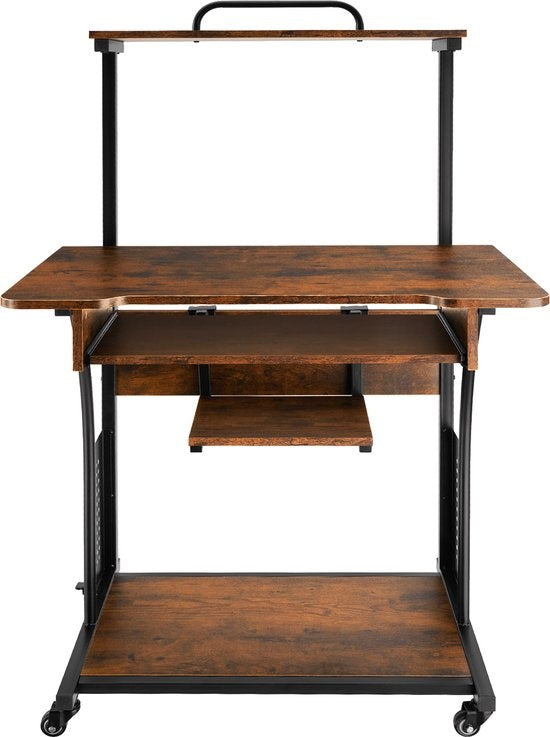 tectake - mobiler Fife Schreibtisch 80 x 65,5 x 130,5cm - industriell dunkelbraun - 404726
