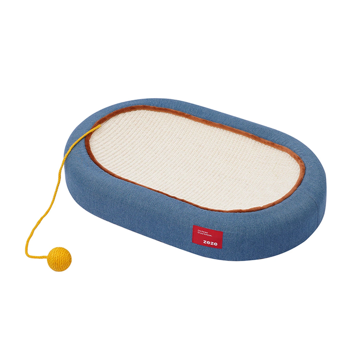 zeze Denim-Jute-Kratzbrett für Katzen – Gebogene Kratzfläche mit Spielbällen – 58 x 38 x 9 cm