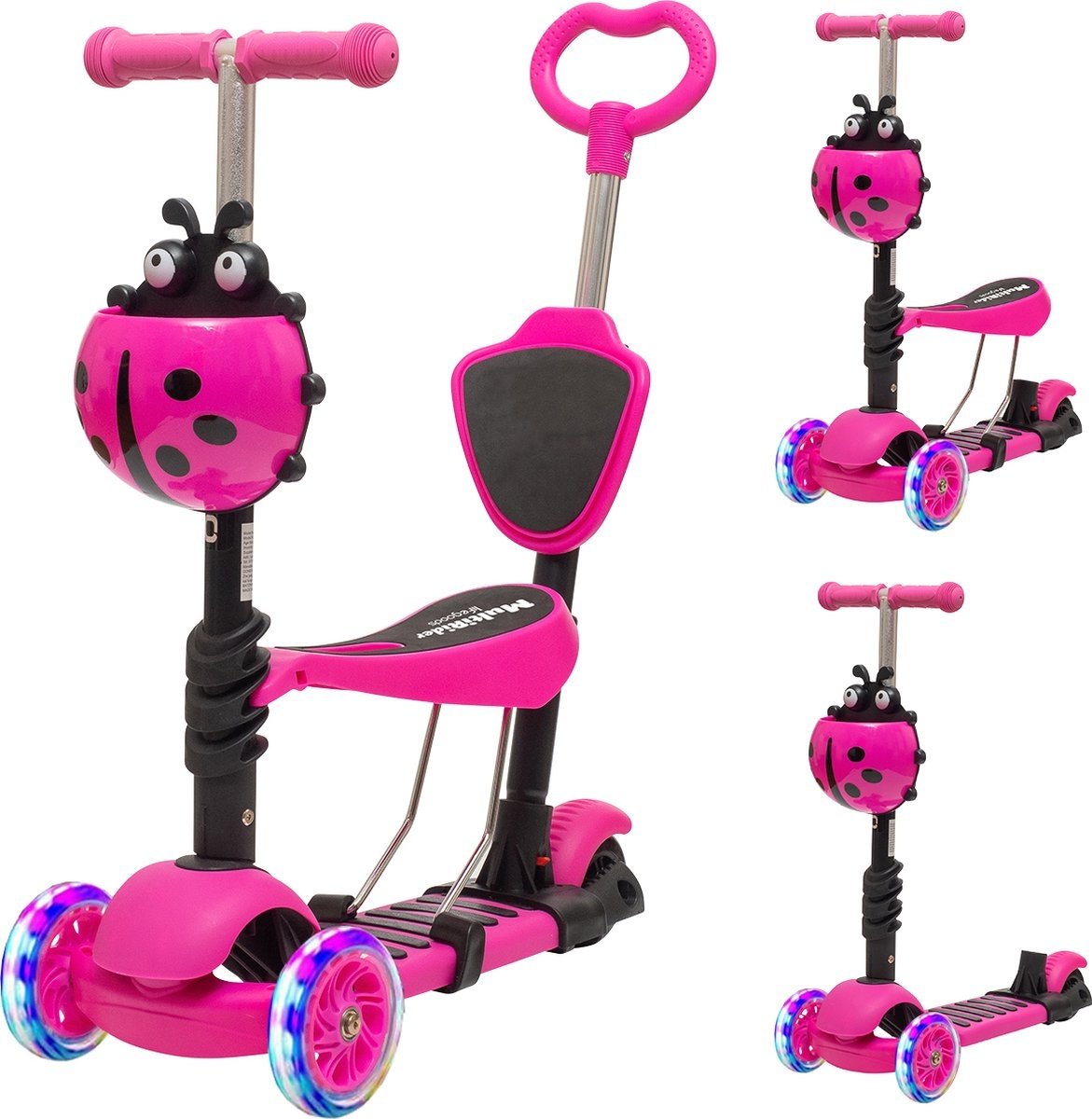 LifeGoods MultiRider - Mit Lenker - 3 -8 Jahre - Jungen/Mädchen - 3 leuchtende Räder - Pink