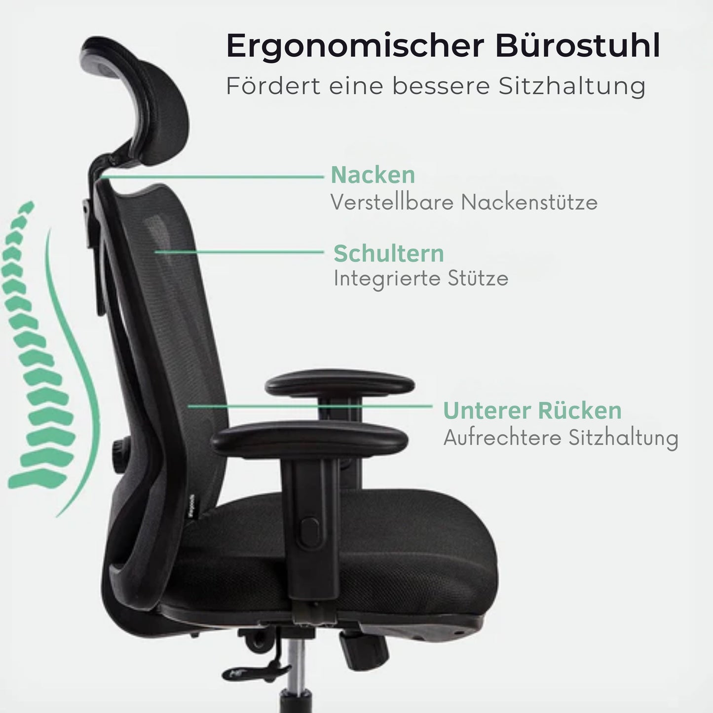 LifeGoods Bürostuhl - Ergonomisch - Bis 136 kg - 120° Kippmechanismus - Schwarz