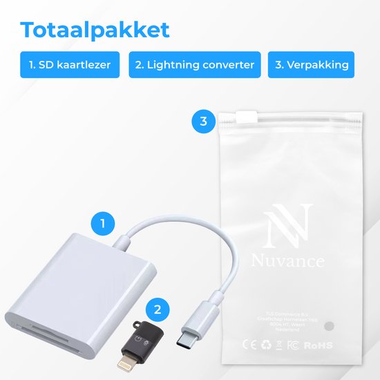 Nuvance - SD Kartenleser - SD Kartenleser USB C - Kartenleser - Lightning Adapter - Speicherkartenleser - Micro SD Adaper - SD Kartenleser - Kartenleser - Micro SD Kartenleser