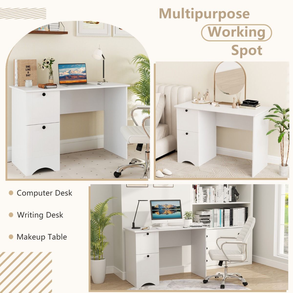 Coast Schreibtisch mit 2 Schubladen - Weiß - 109 x 50 x 75 cm - Moderner Kinderschreibtisch & Computertisch für Heim und Büro