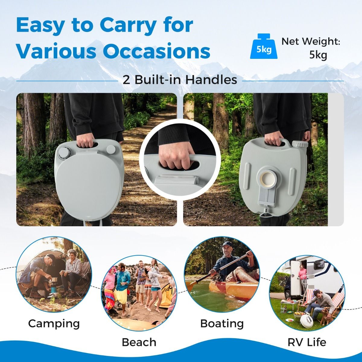 Coast Portable Campingtoilette - abnehmbarer 20L Wassertank - mit Spülpumpe - 45 x 40 x 42 cm - Grau